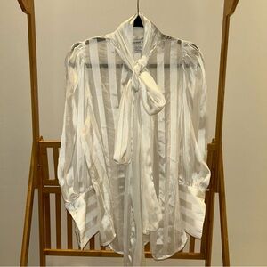 Gretchen Scott Designs Sheer White Striped Blouse
